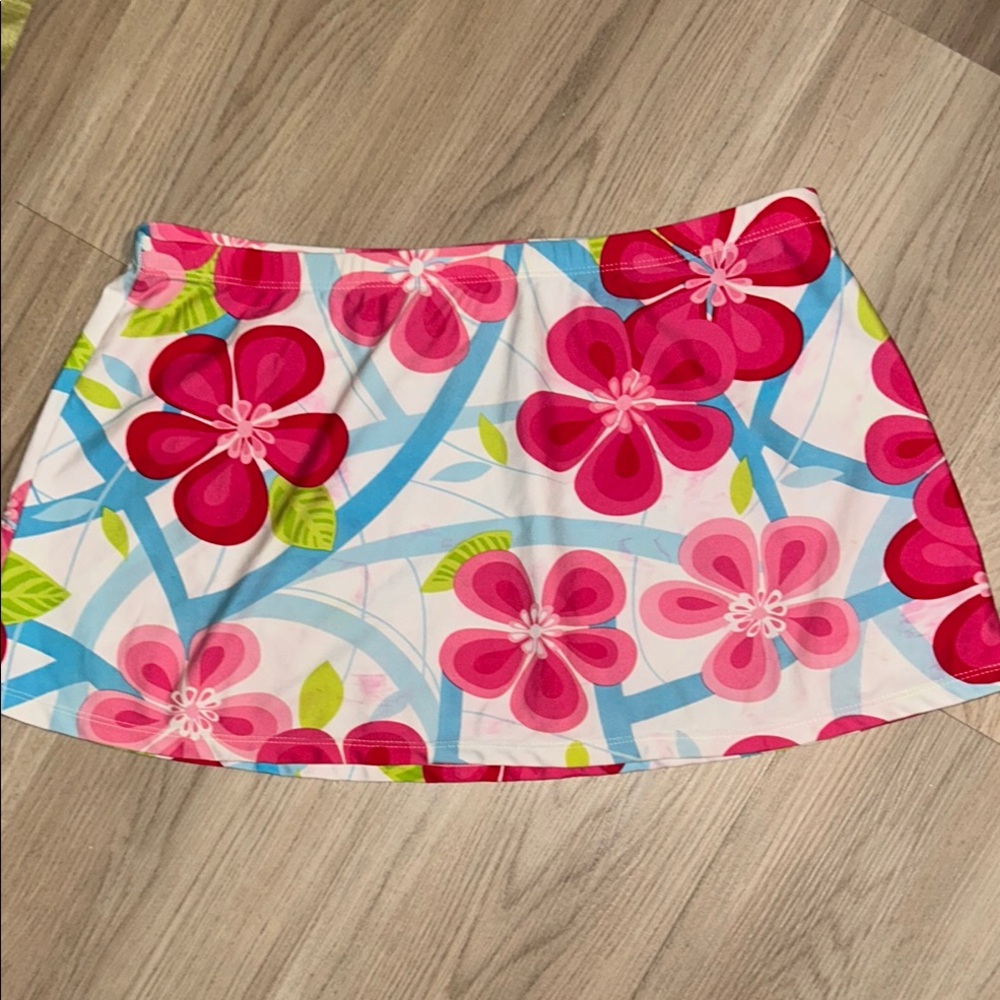 Floral Swim Skirt Pink Jr L 11/13 NWOT Beach Colorful Mini Coastal Flirty